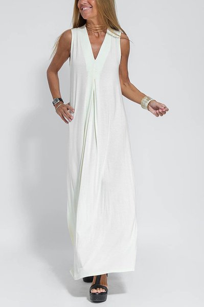 

Women Plain Sleeveless Summer Split Joint Dress V Neck Daily Casual Maxi Fit & Flare Dress A-Line Dress, White, Dresses