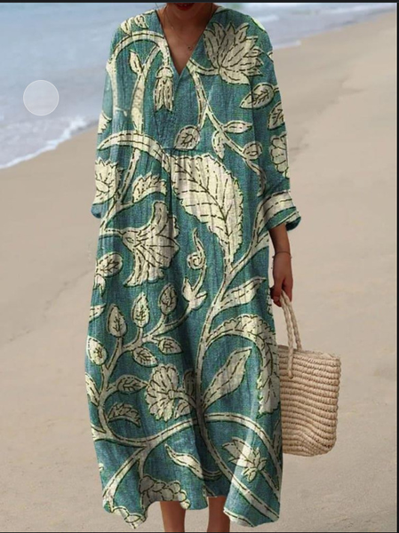 

Women Floral V Neck Long Sleeve Comfy Casual Maxi Dress, Green, Maxi