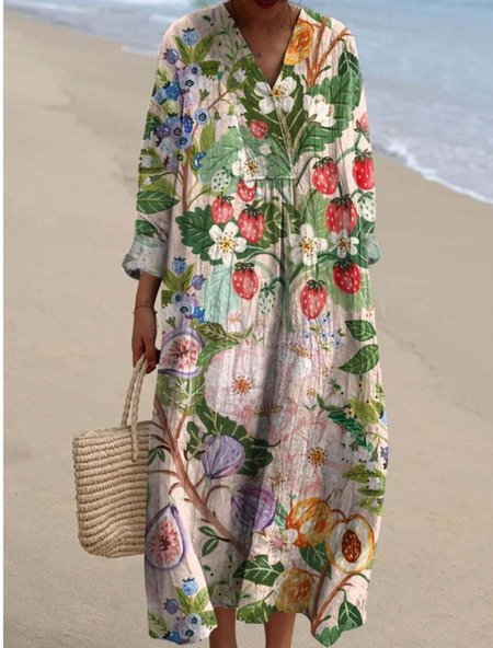 

Women Floral V Neck Long Sleeve Comfy Casual Maxi Dress, Pink, Maxi