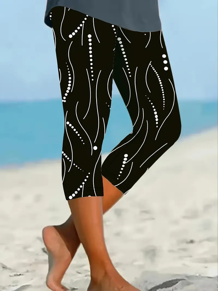 

Women Polka Dots Capris Elastic Waist Pant Casual Summer Trousers, Black, Leggings