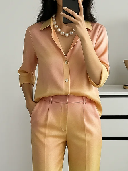 

Urban Ombre Printing Shirt Collar Shirt, As picture, Blouses and Shirts