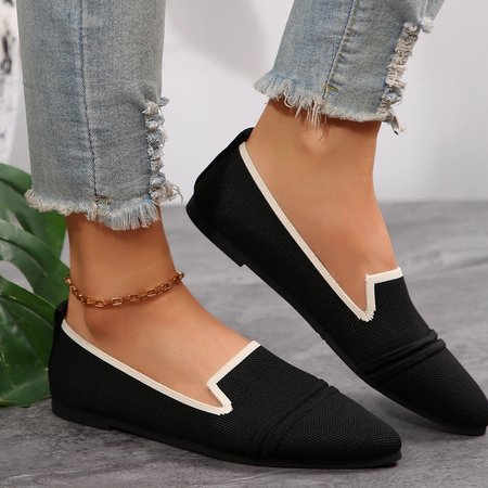 

Street All Season Mesh Fabric Contrast Stitching Shallow Shoes, Black, Flats