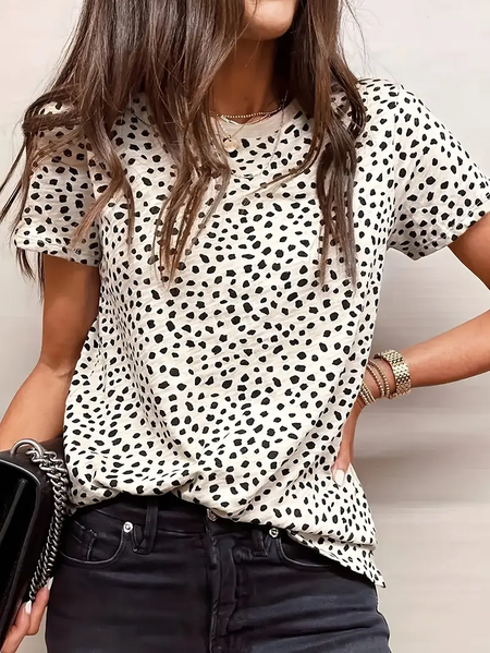 

Women Polka Dots Short Sleeve Tee T-shirt Crew Neck Printing Casual Summer Graphic Tee Top, Off white, T-Shirts