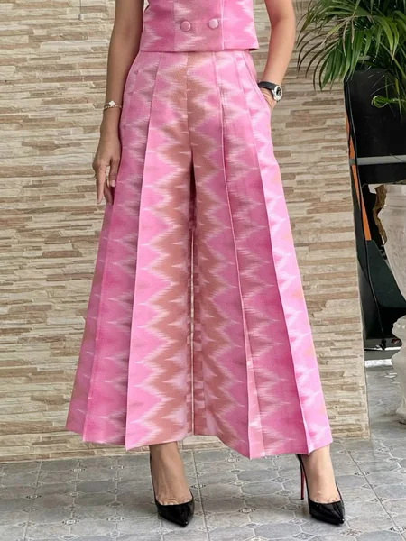 

Elegant Random Print Wide Leg Pants, Pink, Pants