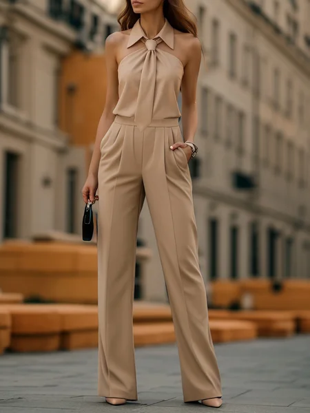

Urban Plain Halter Jumpsuit, As picture, Jumpsuits