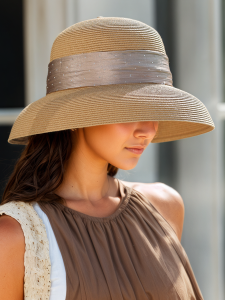 

Vacation Color Block Straw Visor, Khaki, Hats