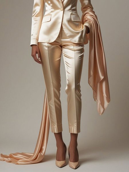 

Plus Size Elegant Plain Straight Pants, As picture, Plus Pants
