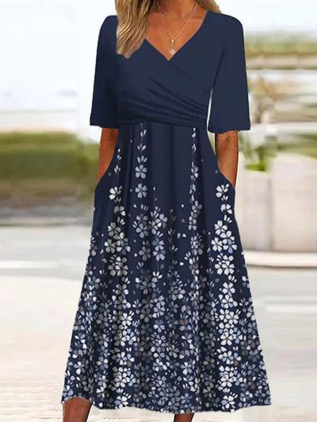 

Women Ombre Summer Dress V Neck Short Sleeve A-Line Dress, Blue, Dresses
