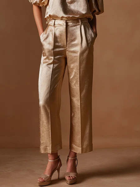 

Elegant Plain Straight Fashion Pants, Champagne, Pants