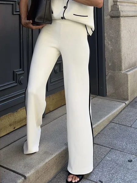 

Casual Color Block Sweater Straight Pants, White, Pants