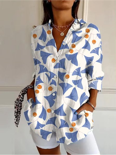 

Women's Watercolor Art Floral Print Long Sleeve Shirt, As picture, Blouses