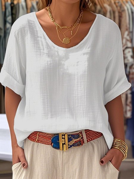 

Cotton And Linen Short Sleeve T-Shirt, White, Blouses & Shirts