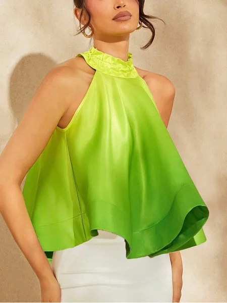 

Elegant Gradient Pattern Halter Tank Top, Green, Tanks and Camis