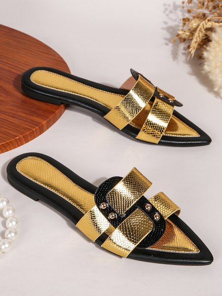

Color Block Summer Urban Slide Sandals, Black, Slippers