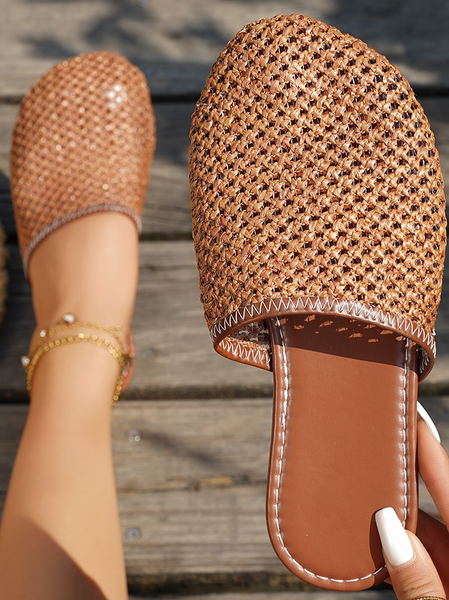 

Color Block Vintage Pvc Summer Slide Sandals, Light brown, Women Shoes>>Women's Shoes>>heel Sandals