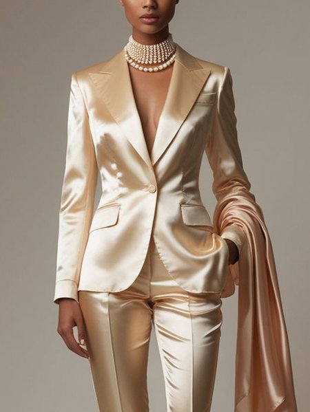 

Plus Size Elegant Plain Lapel Collar Blazer, As picture, Plus Outerwear