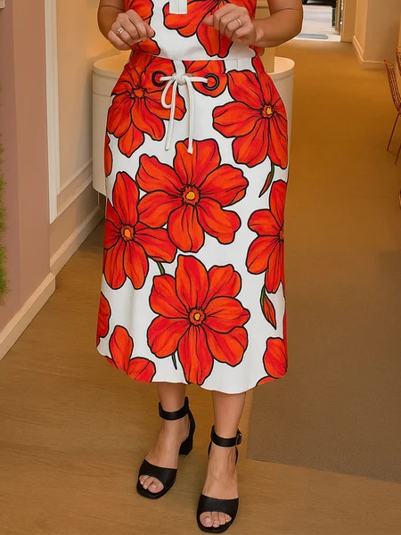 

Urban Printing Floral Midi Skirt, As picture, Skirts