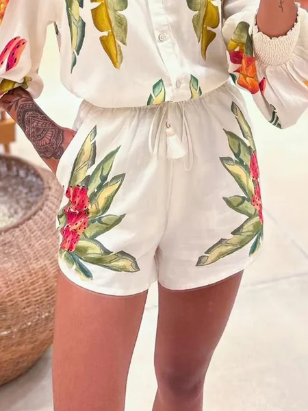 

Vacation Floral Printing Shorts, As picture, Shorts