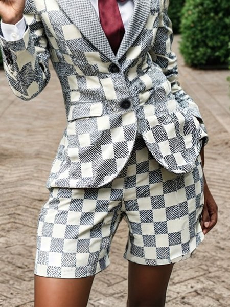 

Urban Plaid Printing Straight Shorts, As picture, Shorts