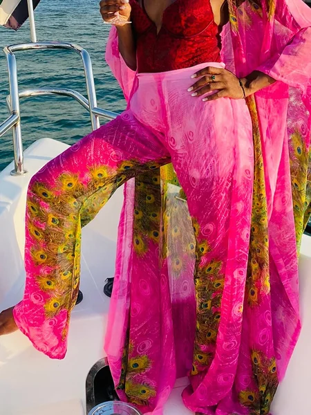 

Vacation Peacock Printing Straight Pants, As picture, Pants