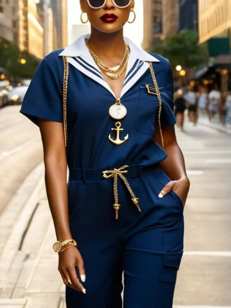 

Urban Color Block Lapel Collar Blouse, Blue, Blouses and Shirts