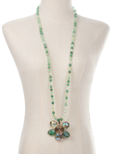 

Glass Beads Long Tassel Sweater Chain Flower Pendant Color, Green, Necklaces