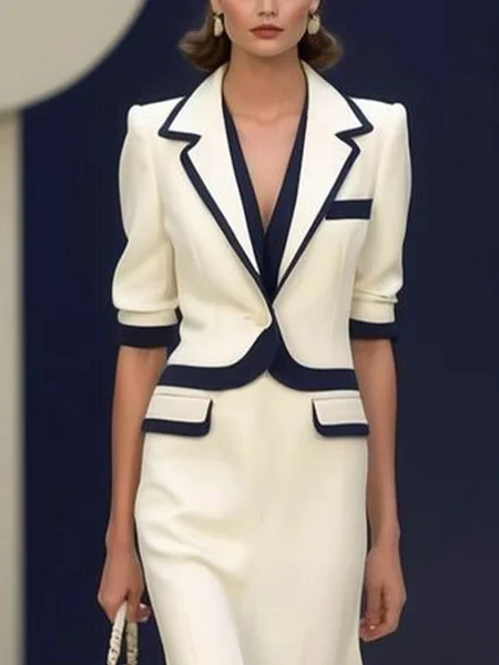 

Urban Color Block Lapel Collar Blazer, As picture, Blazers