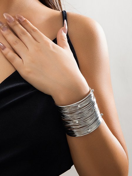 

Sweet Cool Punk Style Wide Brushed Line Bracelet, Silver, Bracelets