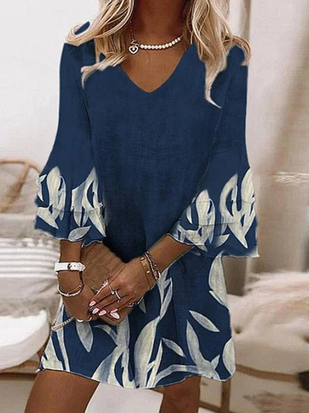 

Women Abstract Half Sleeve Summer Printing Dress V Neck Daily Casual Maxi H-Line Dress, Purplish blue, Casual Dresses