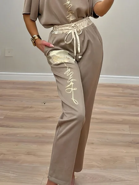 

Casual Floral Printing Straight Pants, As picture, Pants