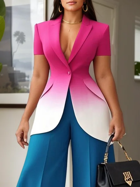 

Urban Printing Ombre Lapel Collar Blazer, Pink, Blazers