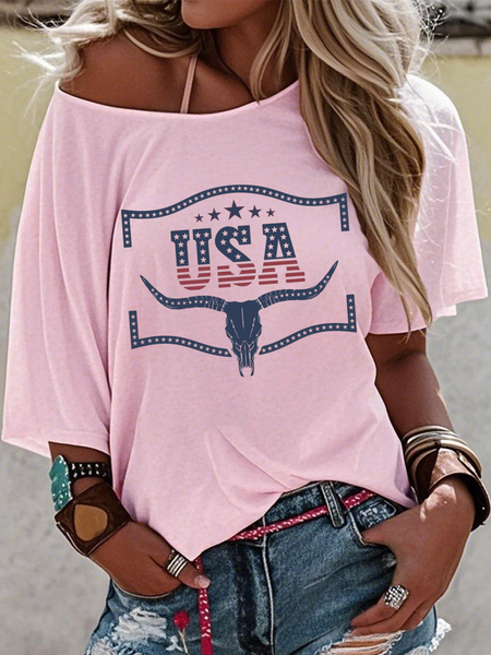 

Vintage Letter Pattern Crew Neck Short Sleeve T-shirt, Pink, T-shirts