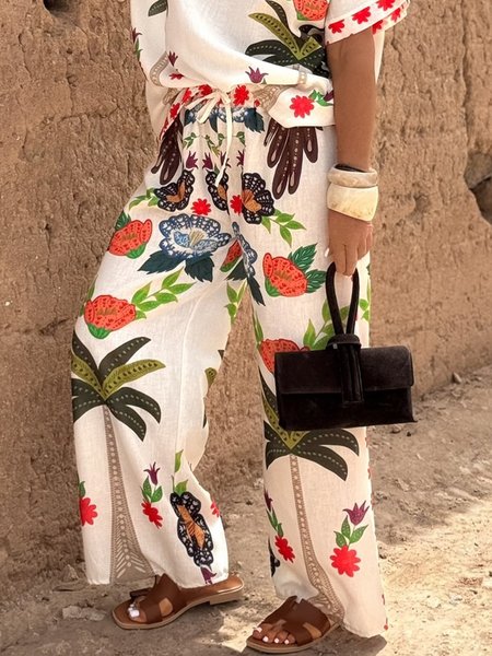 

Vacation Tropical Printing Straight Fashion Pants, As picture, Pants