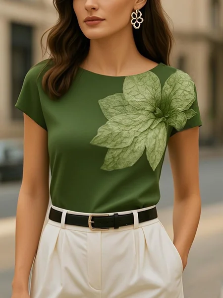 

Urban Floral Printing Crew Neck T-shirt, Green, Tees