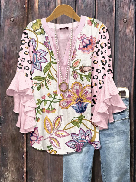 

Women Floral Half Sleeve Shirt Summer Printing V Neck Daily Casual Top, Pink, Shirts