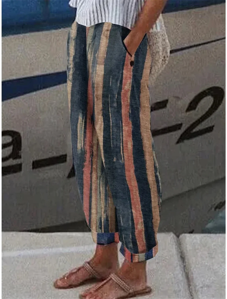 

Women Striped Long Pants Casual Spring/Fall Trousers, As picture, Pants