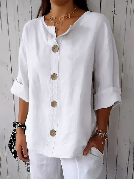 

Women Plain Long Sleeve Shirt Spring/Fall Printing Stand Collar Daily Casual Top, White, Shirts
