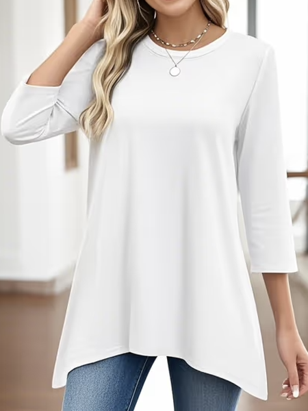 

Casual Plain Crew Neck Long Sleeve T-shirt, White, Shirts