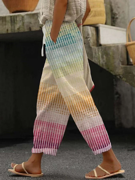 

Women Striped Long Pants Casual Spring/Fall Trousers, Multicolor, Pants