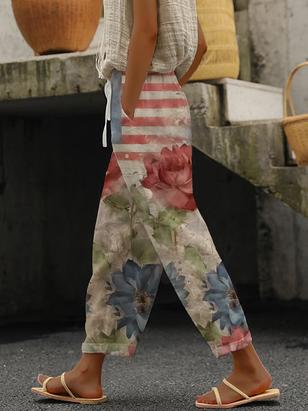 

Women Floral Long Pants Casual Spring/Fall Trousers, As picture, Pants
