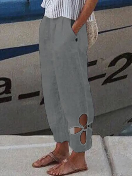 

Casual Plain Baggy Pants, Gray, Pants