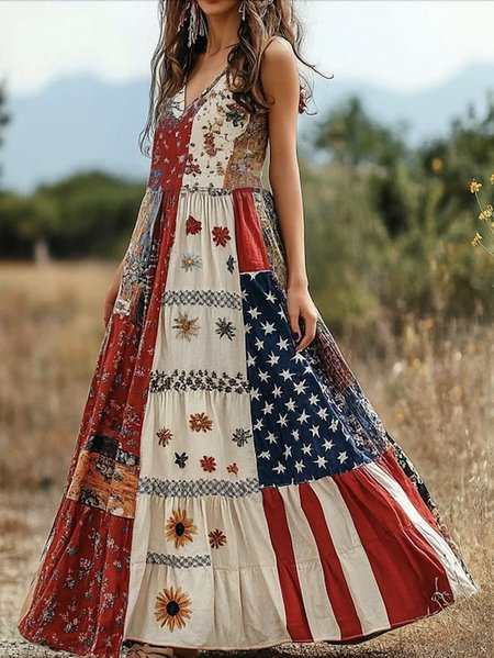 

Casual Regular Fit Cotton Dress With No, Red, Maxi Dresses