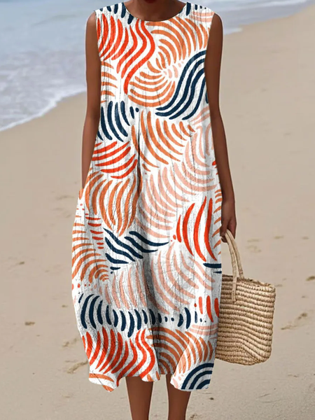 

Women Striped Summer Dress Crew Neck Sleeveless A-Line Dress, As picture, Dresses