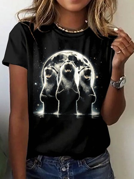 

Vintage Animal Crew Neck Short Sleeve T-shirt, Black, T-shirts