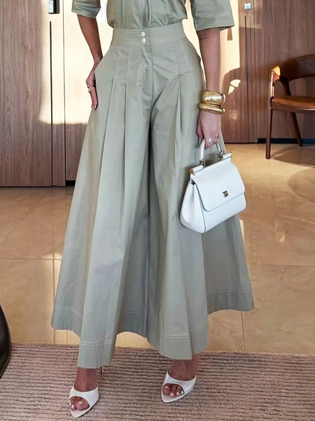

Urban Plain Gathered Wide Leg Fashion Pants, As picture, Pants