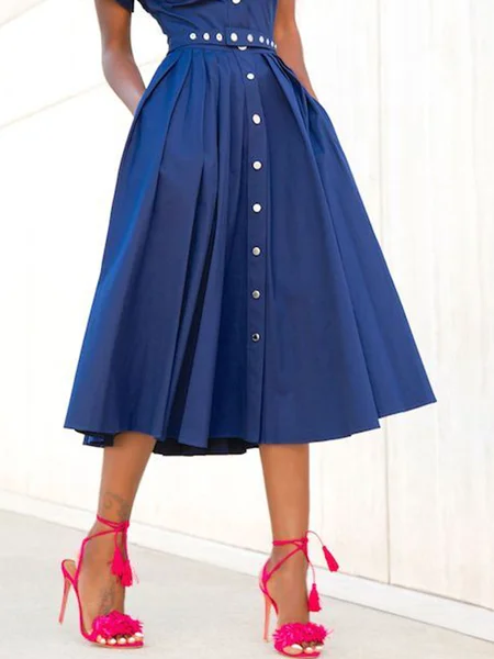 

Urban Pleated Plain Midi Skirt, Blue, Skirts