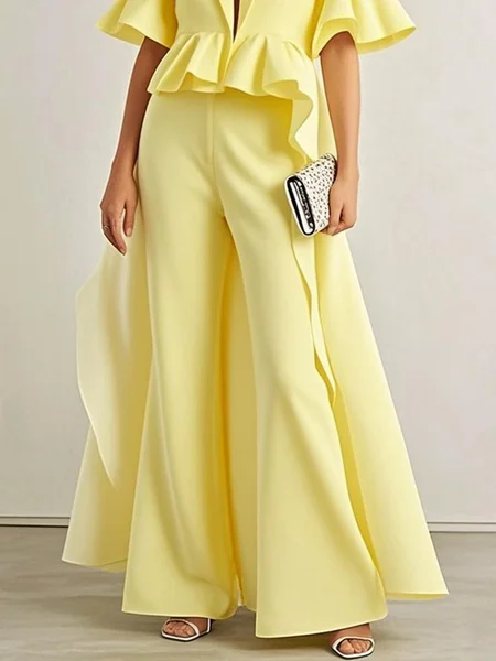 

Urban Plain Flare Fashion Pants, Yellow, Pants