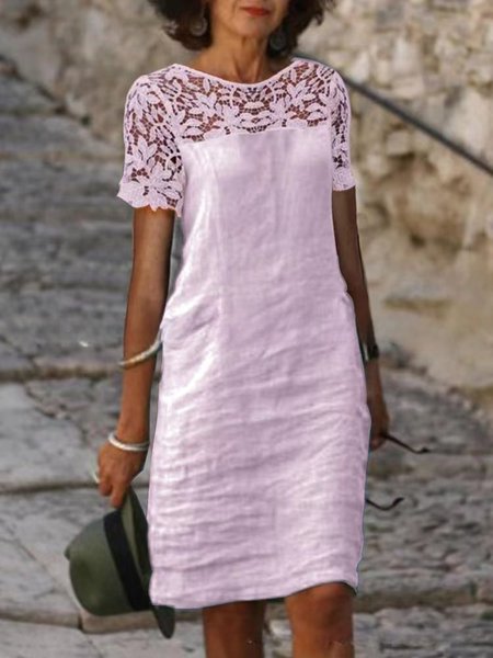 

Elegant Plain Split Joint Crew Neck Midi Dress, Pink, Maxi Dresses