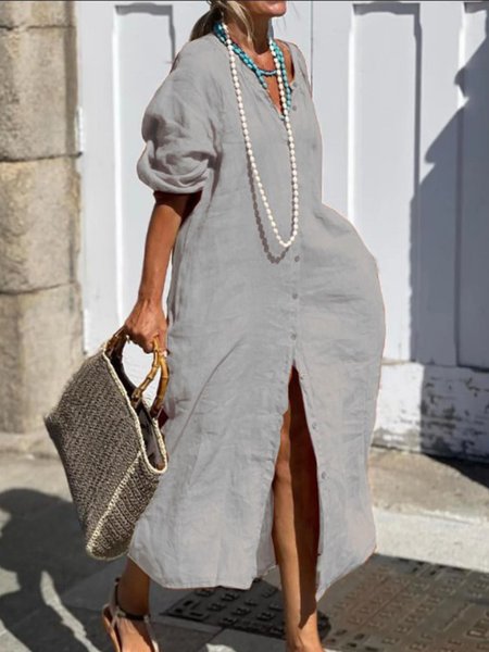 

Casual Plain V Neck Maxi Dress, Gray, Maxi Dresses