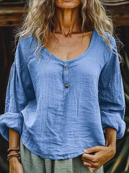 

Casual Plain Crew Neck Blouse, Sky blue, Blouses & Shirts